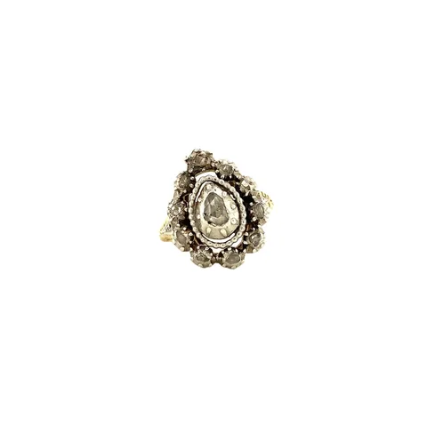 Vintage 14K Gold Ring with Rose Cut Diamond in Silver