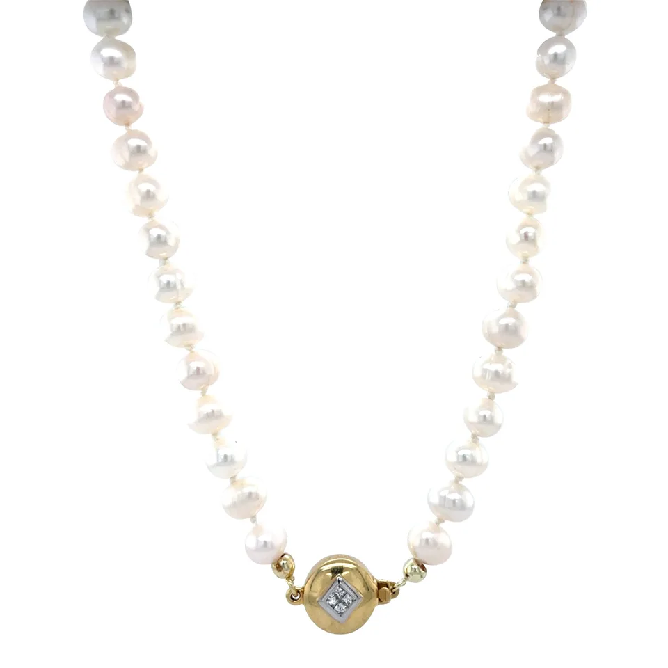 Vintage Pearl Necklace with 14K Gold Clasp with Diamond