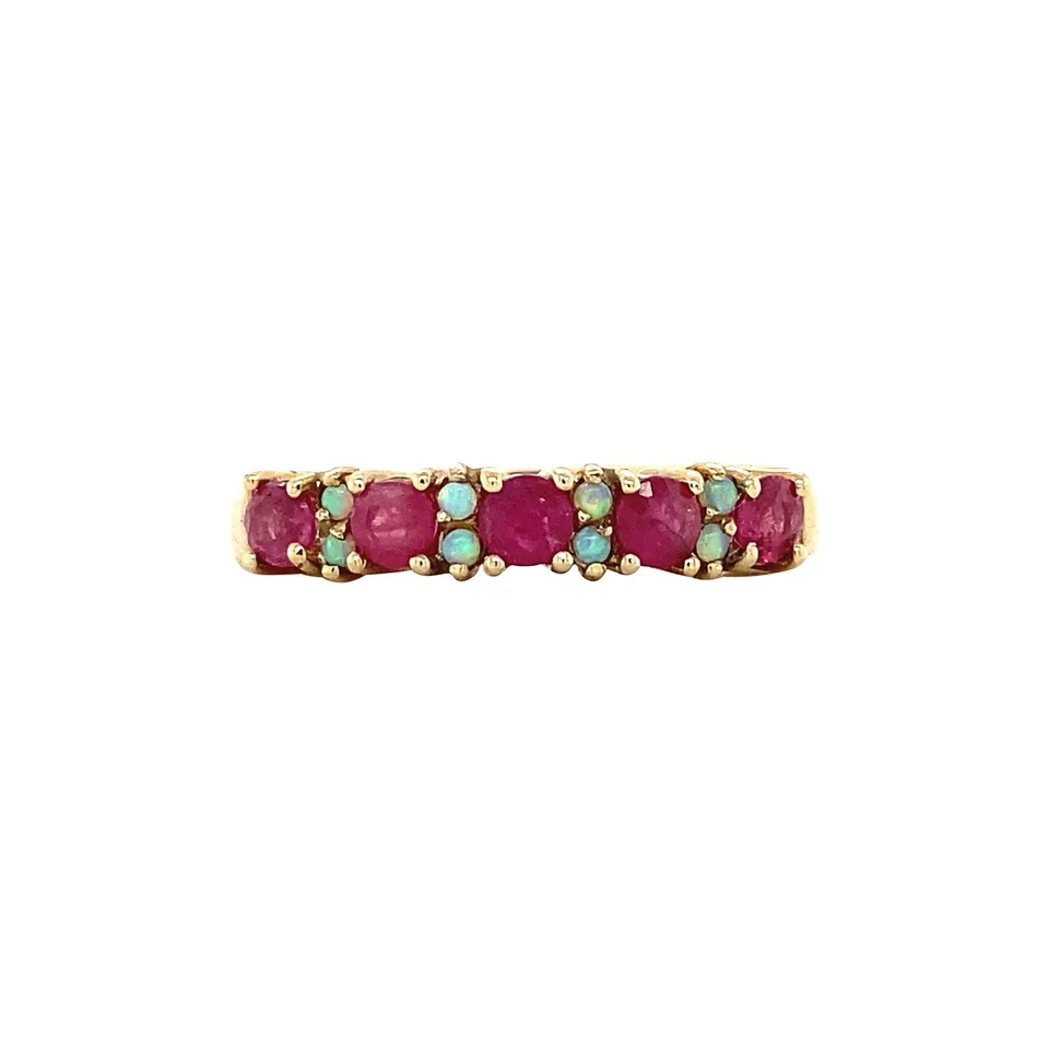 Vintage 9K Gold Ring with Opal and Ruby