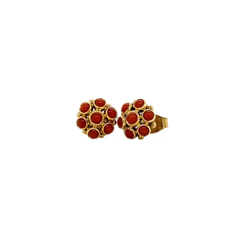 Vintage Gold Stud Earrings with Red Coral