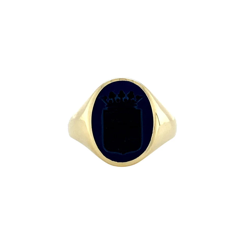 Vintage 14K Gold Signet Ring with Blue Layered Stone