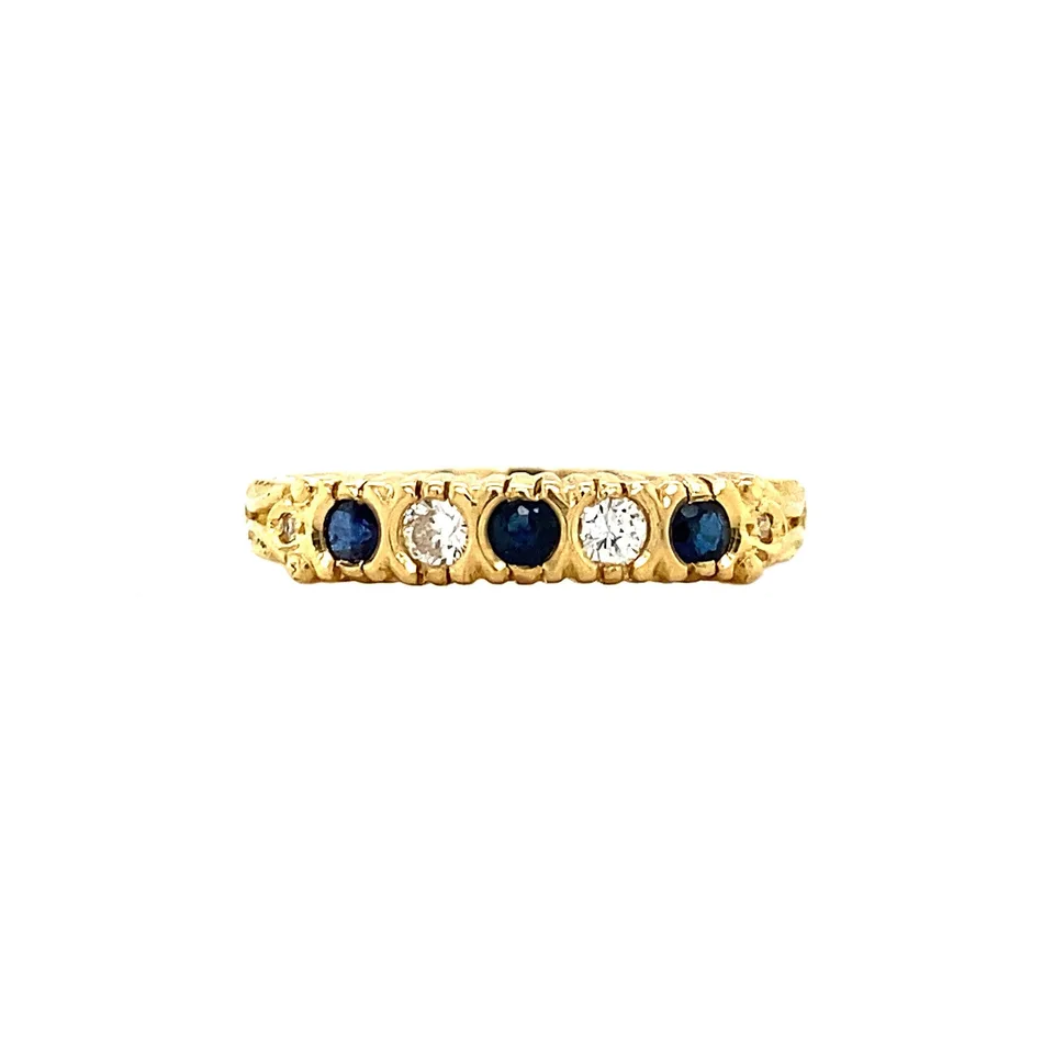Vintage 18K Gold Half Eternity Ring with Sapphire and Diamond