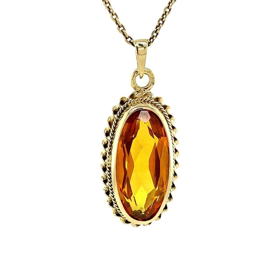 Vintage 14K Gold Pendant with Orange Sapphire