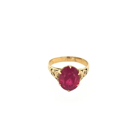 Vintage 18K Rose Gold Ring with Synthetic Ruby