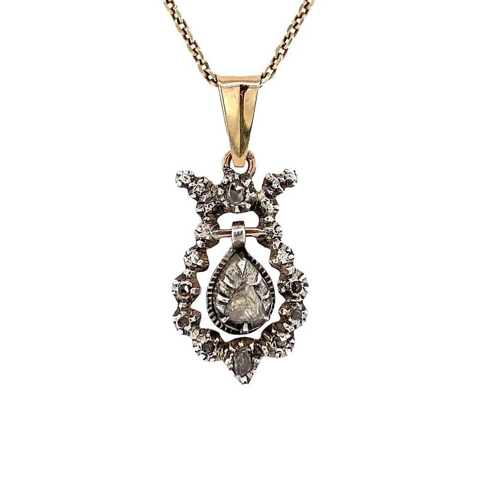 Vintage Silver 14K Pendant with Diamond