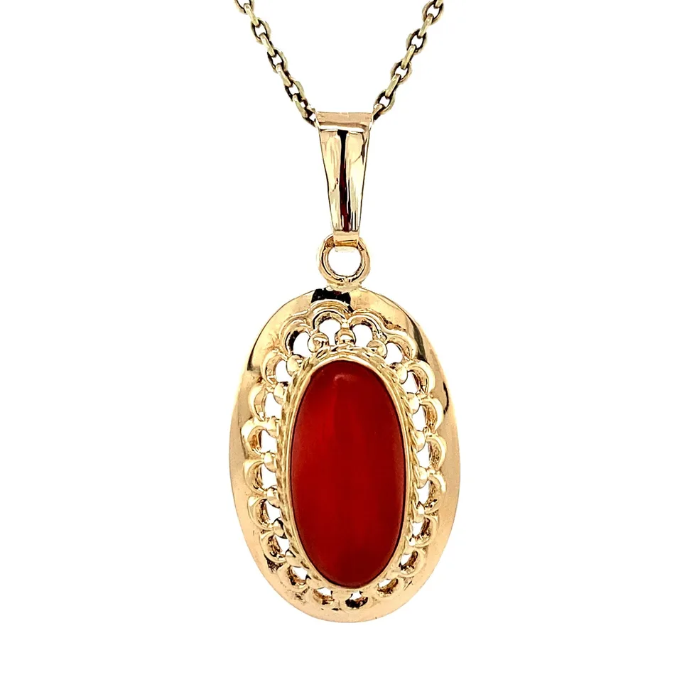 Vintage 14K Gold Pendant with Red Coral