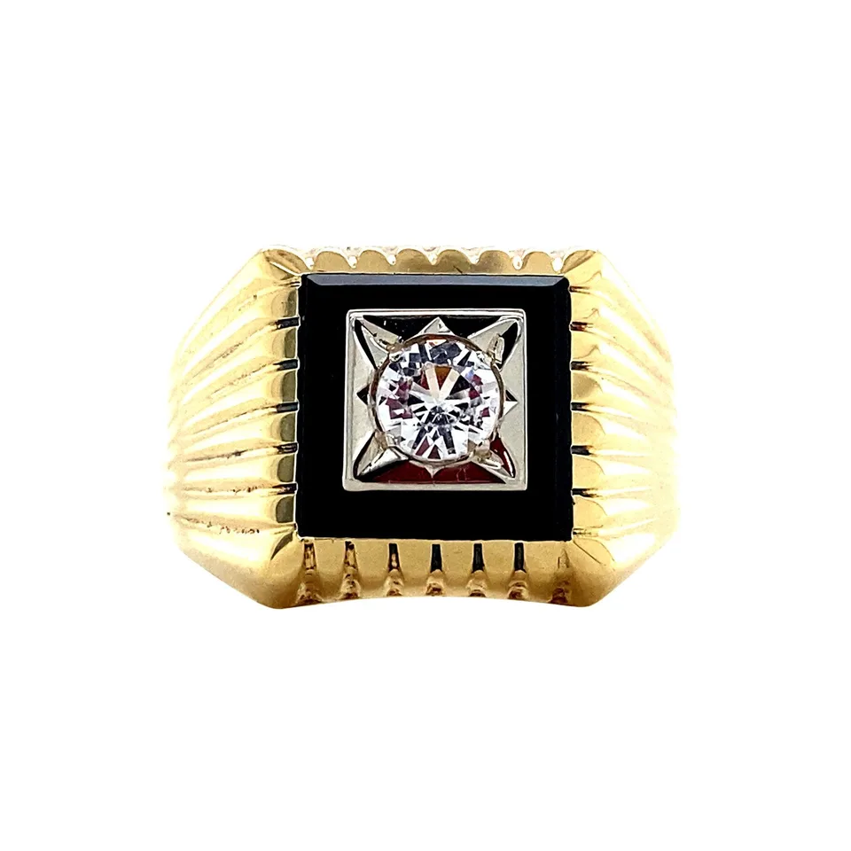 Vintage 14K Gold Ring with Onyx and Glass