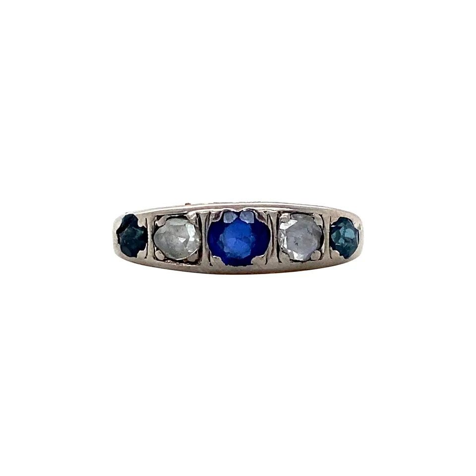 Vintage 14K Gold Half Eternity Ring with Sapphire and Rose Cut Diamond