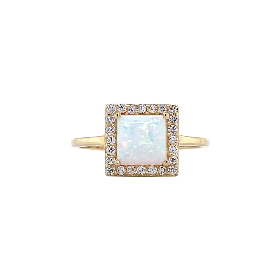 Vintage 14K Gold Cluster Ring with Opal and Cubic Zirconia