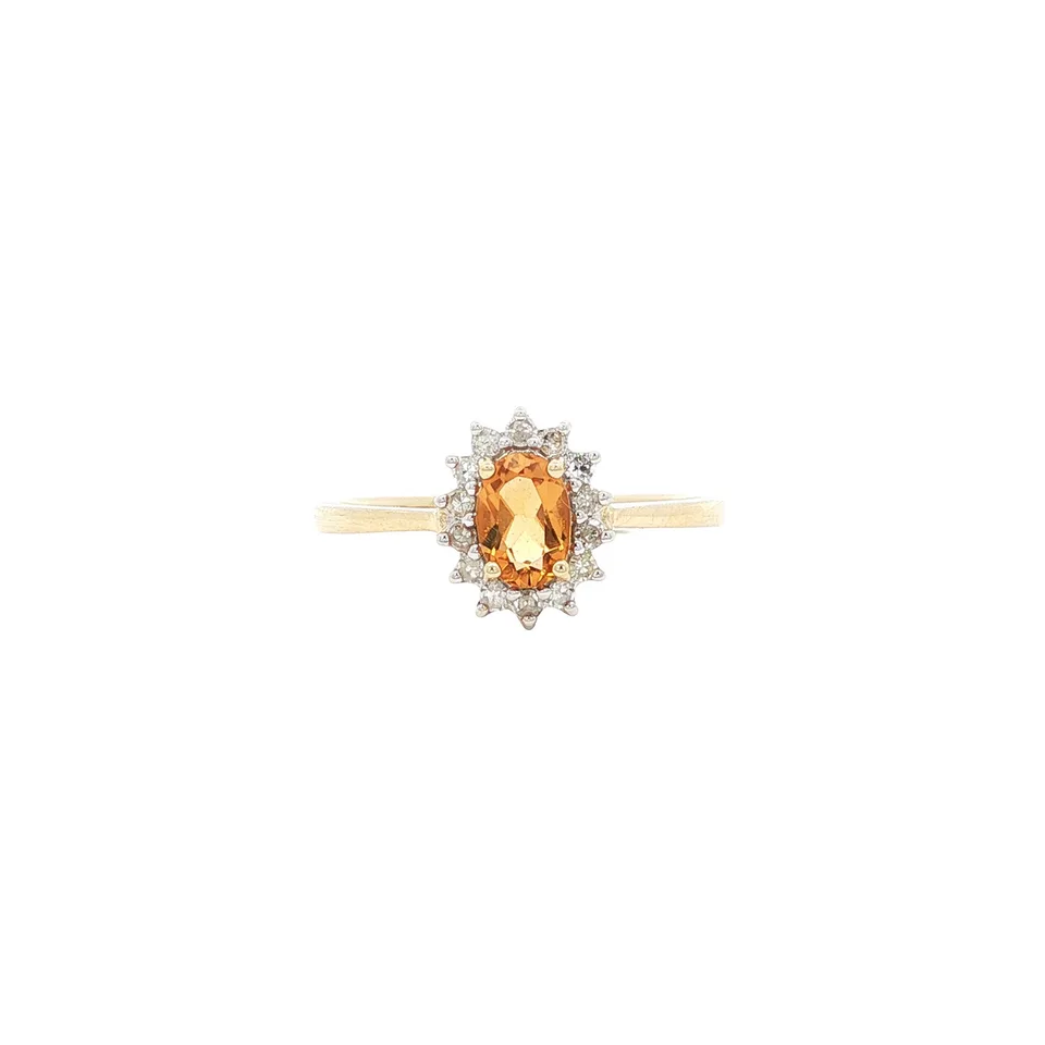 Vintage 9K Gold Ring with Citrine and Diamond