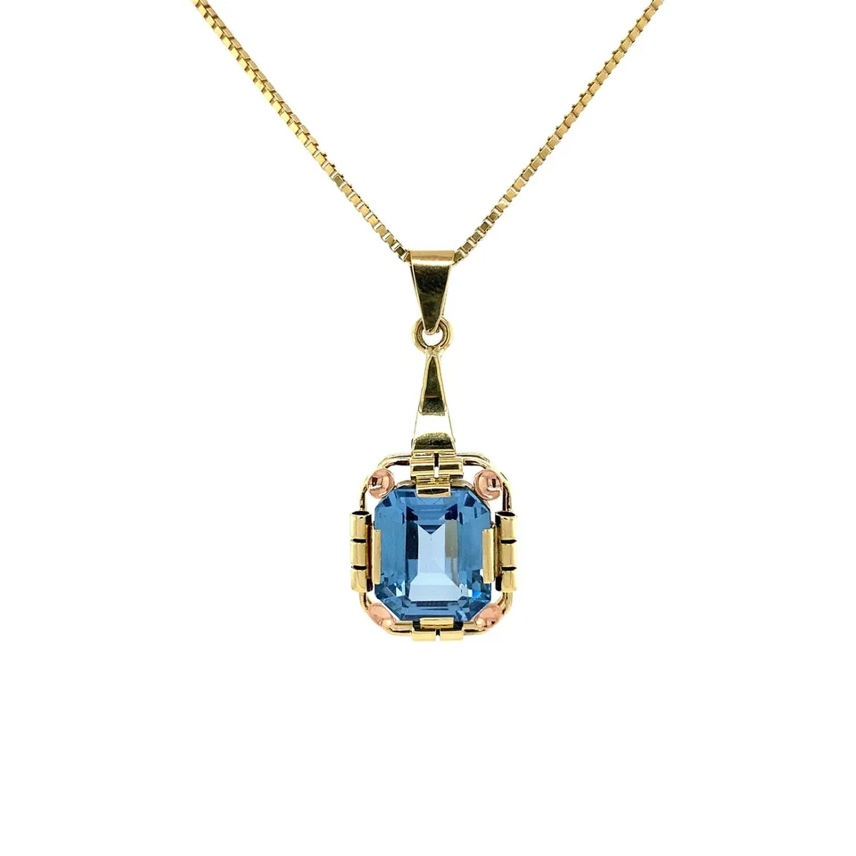 Vintage 14K Gold Necklace with Pendant with Blue Spinel 45 cm