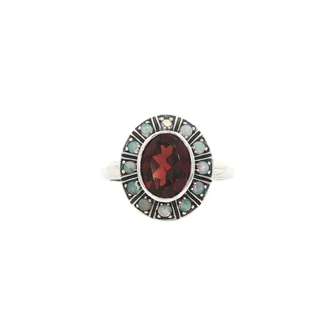 Vintage Sterling Silver Ring with Garnet and Opal