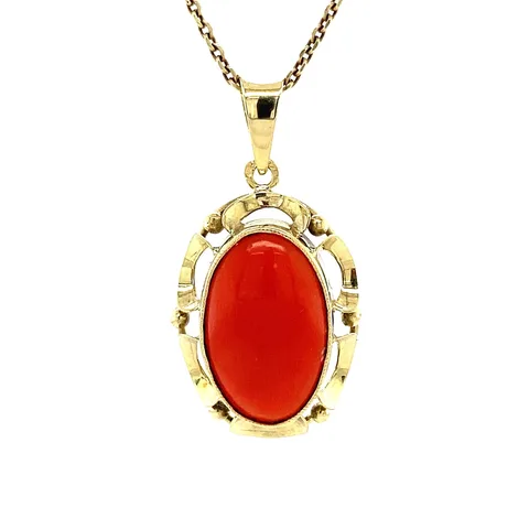 Vintage 14K Gold Pendant with Red Coral