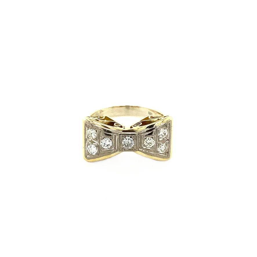 Vintage 14K Gold Bow Ring with Diamond