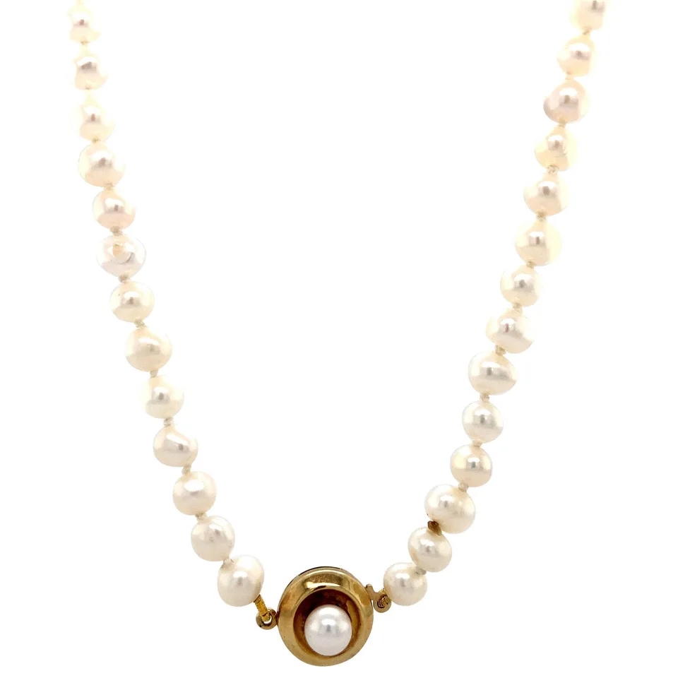 Vintage Pearl Necklace with 14K Gold Clasp