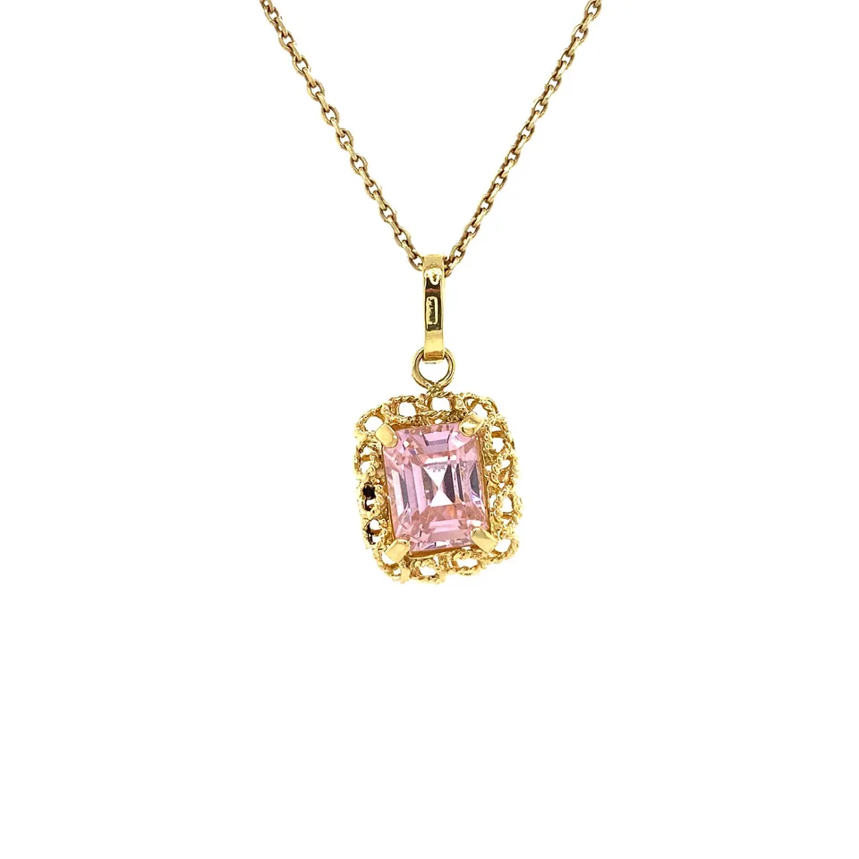 Vintage 18K Gold Pendant with Synthetic Pink Spinel