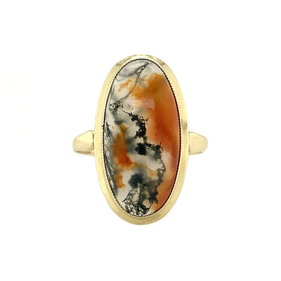 Vintage 14K Gold Ring with Moss Agate