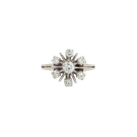 Vintage 14K White Gold Cluster Ring with Diamond