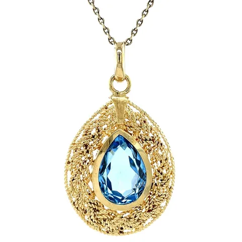Vintage 18K Gold Pendant with Blue Colored Stone