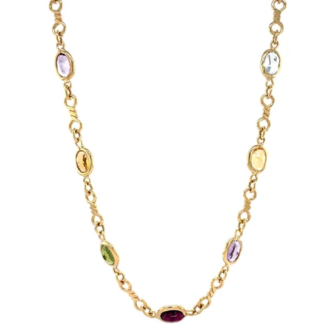 Vintage 18K Gold Necklace with Topaz, Citrine, Garnet, Amethyst and Peridot