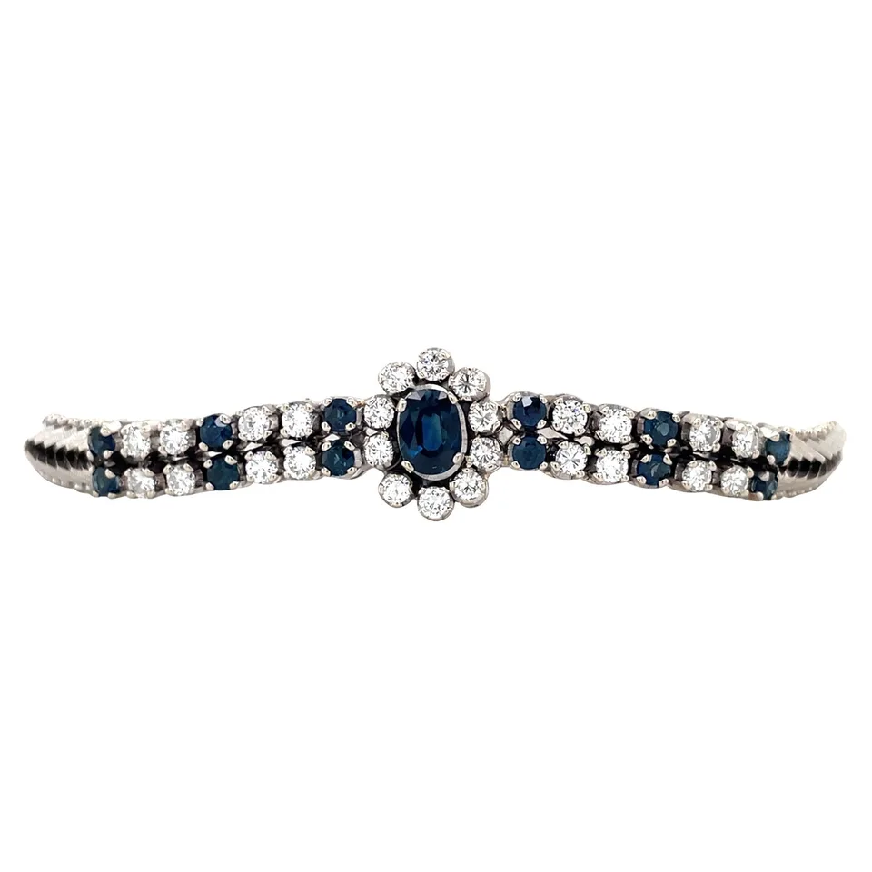 Vintage 14K White Gold Cluster Bracelet with Sapphire and Diamond