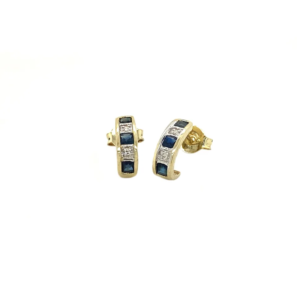 Vintage 14K Gold Stud Earrings with Synthetic Sapphire