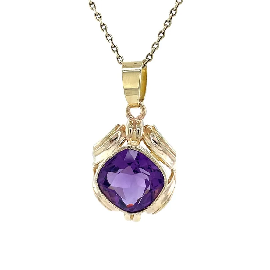 Vintage 9K Gold Pendant with Amethyst