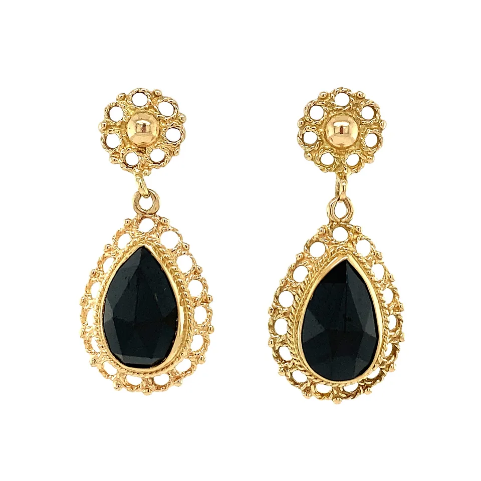 Vintage 14K Gold Drop Earrings with Garnet