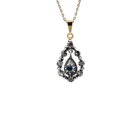 Vintage 14K Gold Pendant with Sapphire and Rose Cut Diamond