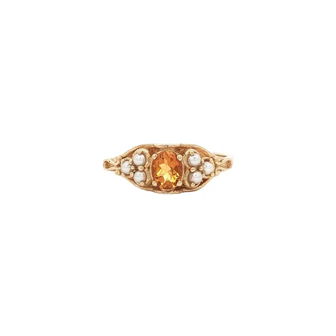 Vintage 14K Gold Ring with Citrine and Pearl
