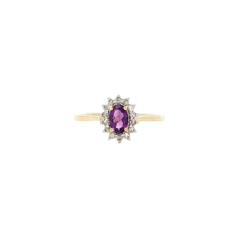 Vintage 9K Gold Ring with Amethyst and Diamond
