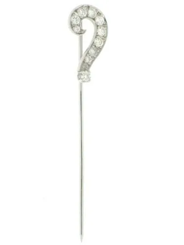 Vintage 14K White Gold Tie Pin with Diamond Brooch