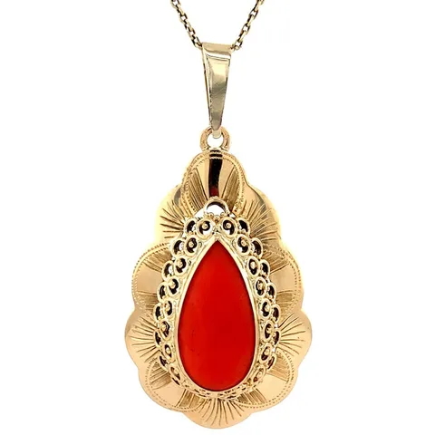 Vintage 14K Gold Pendant with Red Coral