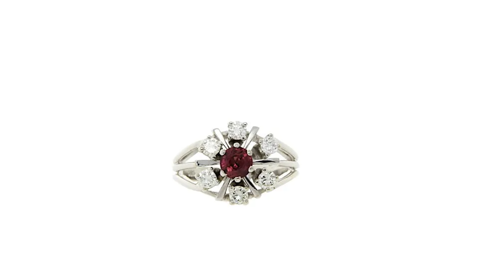 Vintage 14K White Gold Ring with Ruby and Diamond
