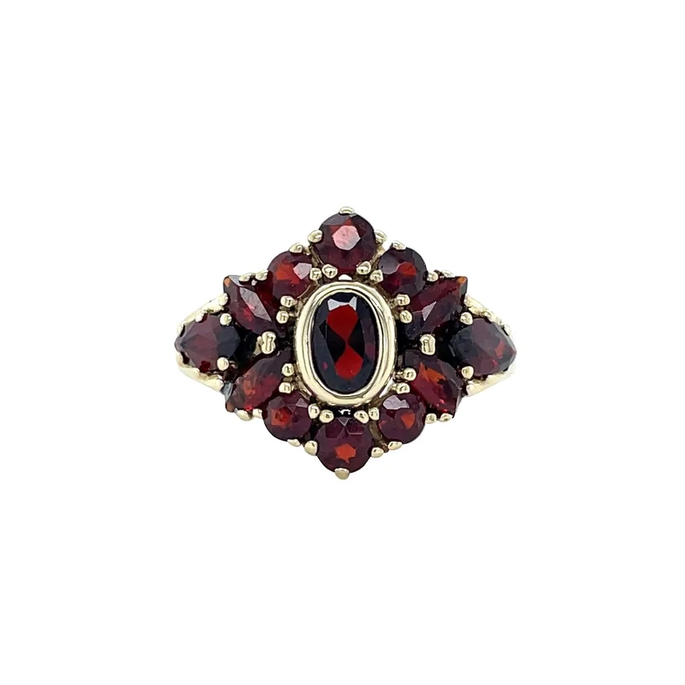 Vintage 14K Gold Cluster Ring with Garnet