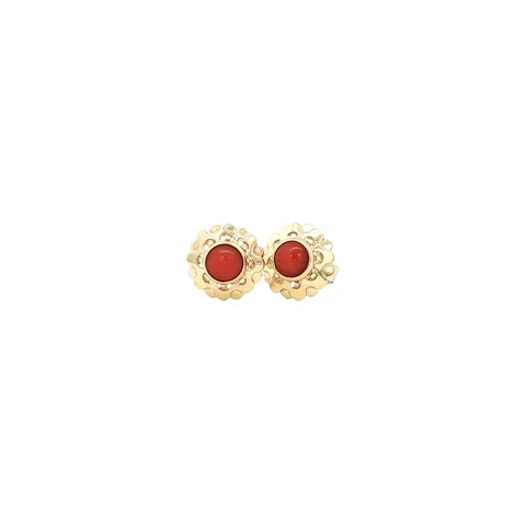 Vintage 14K Gold Stud Earrings with Red Coral