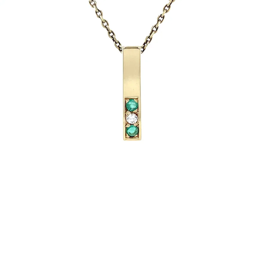 Vintage 14K Gold Pendant with Emerald and Diamond