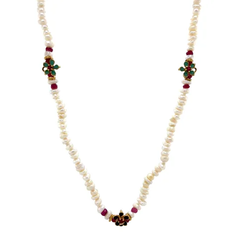 Vintage Pearl 14K Gold Necklace with Ruby and Enamel