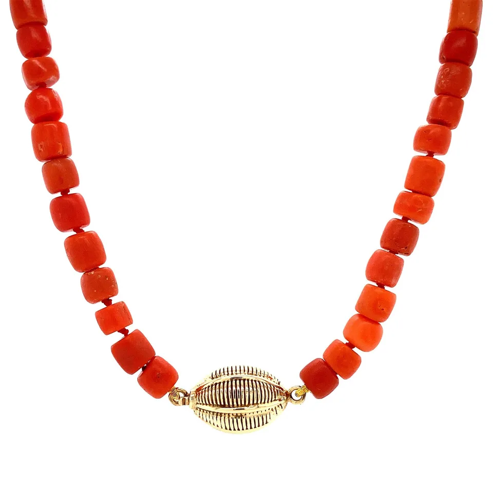 Vintage Red Coral Necklace with 14K Gold Clasp