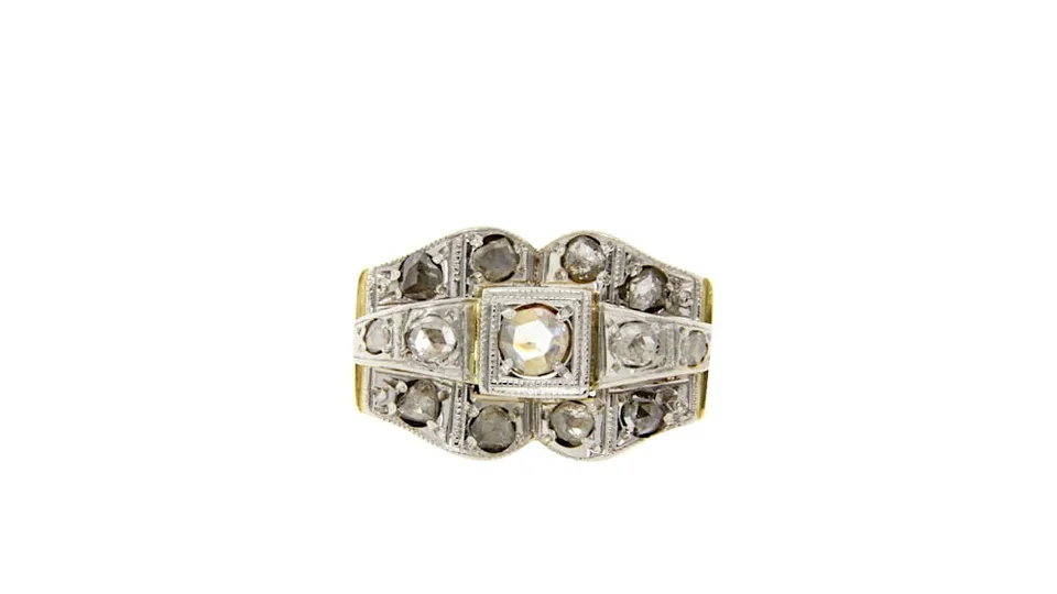 Vintage 14K Gold Art Deco Ring with Rose Cut Diamond