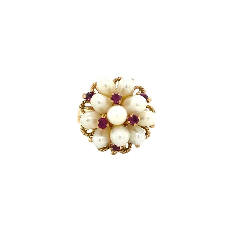 Vintage 14K Gold Ring with Ruby and Pearl