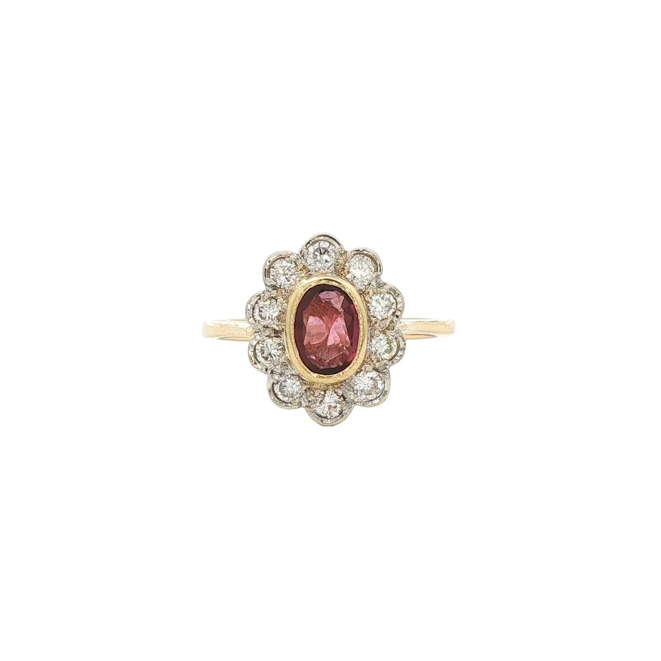 Vintage 18K Gold Ring with Ruby and Diamond