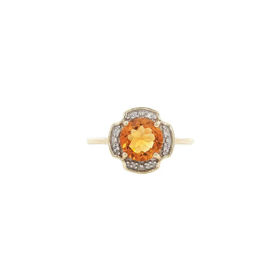 Vintage 9K Gold Ring with Citrine and Diamond
