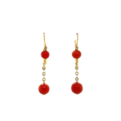 Vintage 18K Gold Drop Earrings with Red Coral