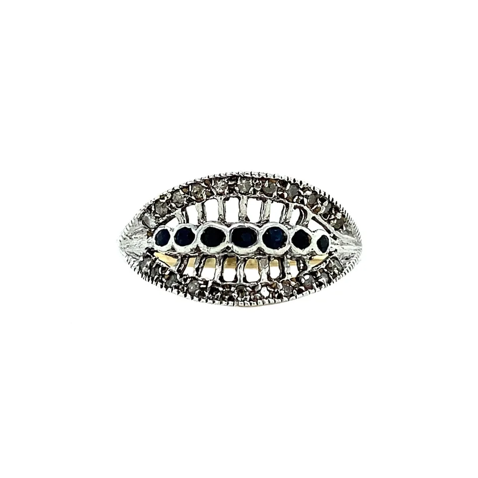Vintage 14K Two Tone Gold Ring with Sapphire and Diamond