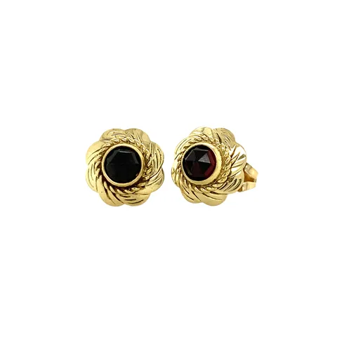 Vintage 14K Gold Stud Earrings with Garnet