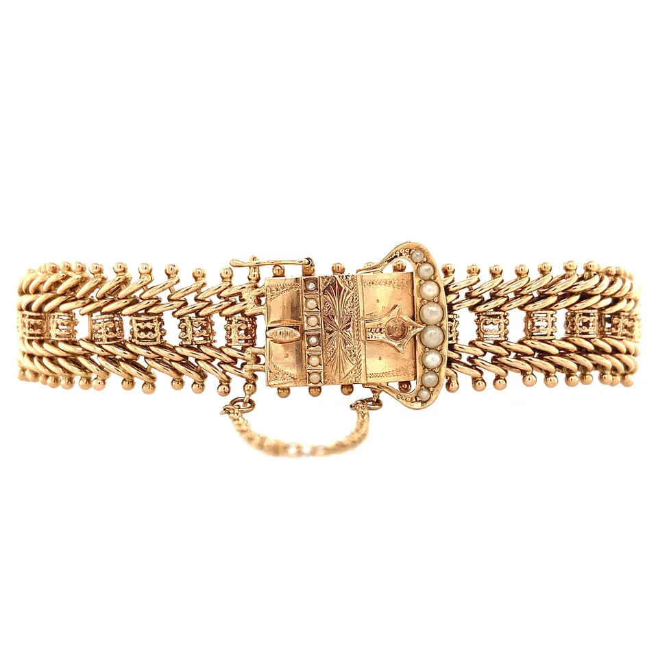 Vintage 14K Rose Gold Bracelet with Pearls