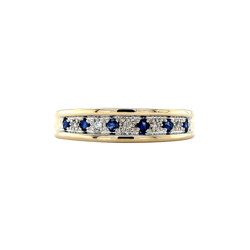 Vintage 14K Gold Half Eternity Ring with Sapphire and Diamond