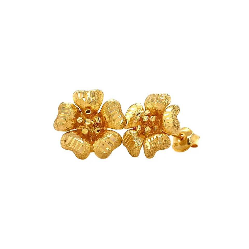 Vintage 14K Gold Flowers Stud Earrings