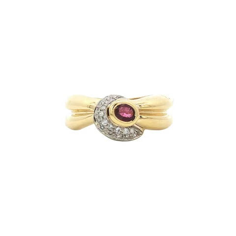 Vintage 18K Gold Ring with Ruby and Diamond